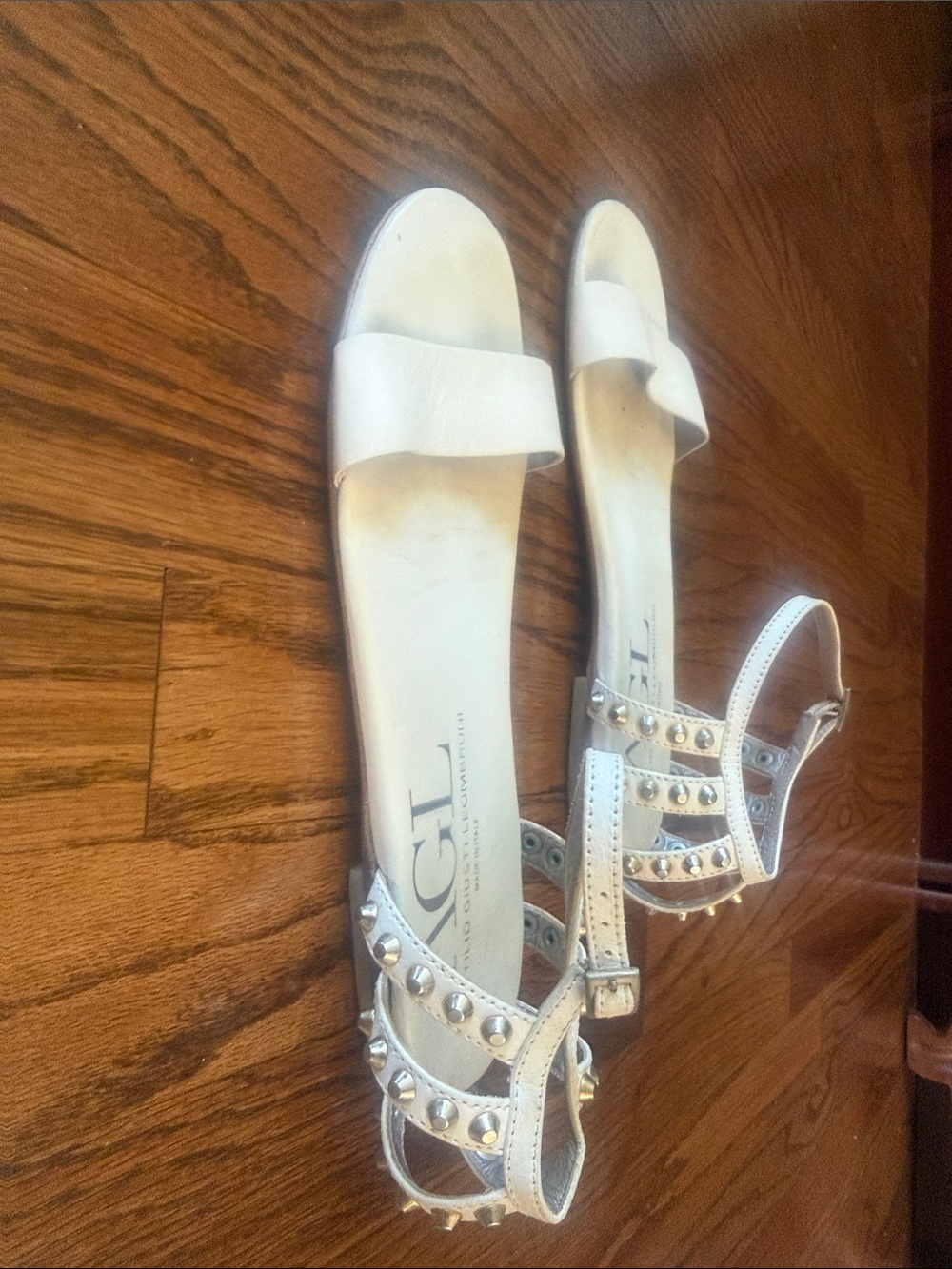 AGL White Leather Studded Ankle-Strap Sandals - Picture 3 of 10